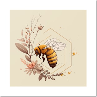 Honey Bee Gold with Peach Blossoms Posters and Art